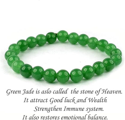 Natural Green Jade Bracelet 8mm Healing Crystal Beads, Stretchable Length, Gemstone Jewelry for Women and Men, Promotes Prosperity and Balance Pack of 2