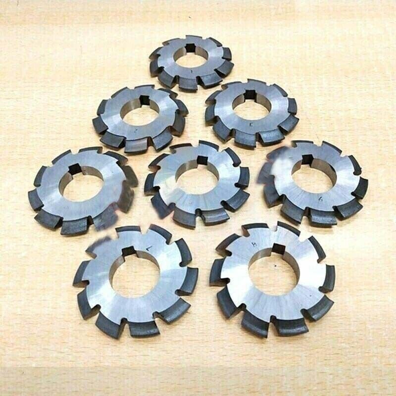TAURISH 10 DP Involute Gear Cutters Set of 8 Pieces – PA 20° Pressure Angle, 1" Bore (25.4mm), HSS M2 Material, No. 1-8