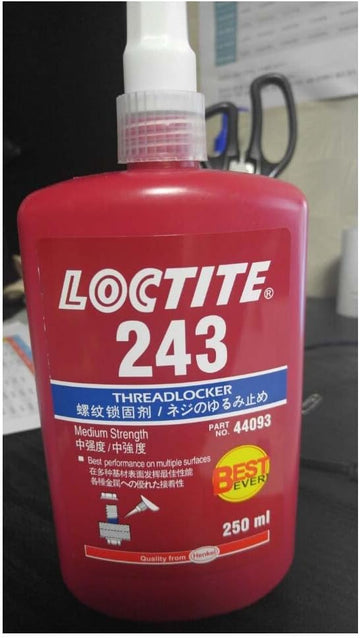Loctite 243 Blue Medium Strength Threadlocker, 360 Degree F Maximum Temperature, 250 mL Bottle