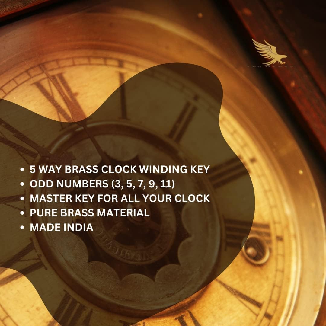 Universal Vintage Clock Winding Key 5 Prong Odd Numbers 3 to 11 Brass Clock Key for Winding Clocks