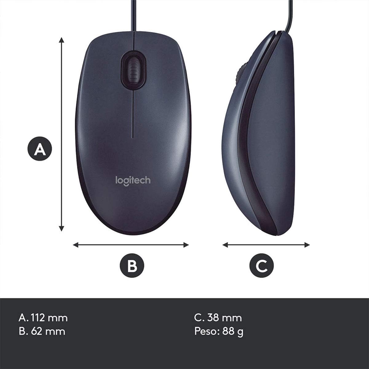 Logitech M100 Corded Mouse – Wired USB Mouse for Computers and Laptops, for Right or Left Hand Use, Black