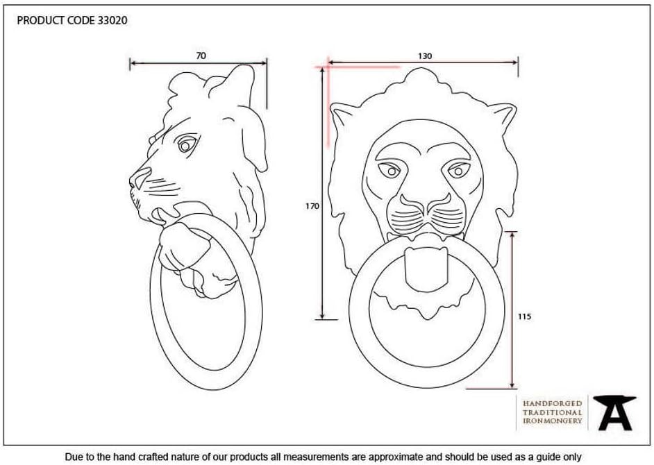 From The Anvil Polished Brass Lion Head Door Knocker