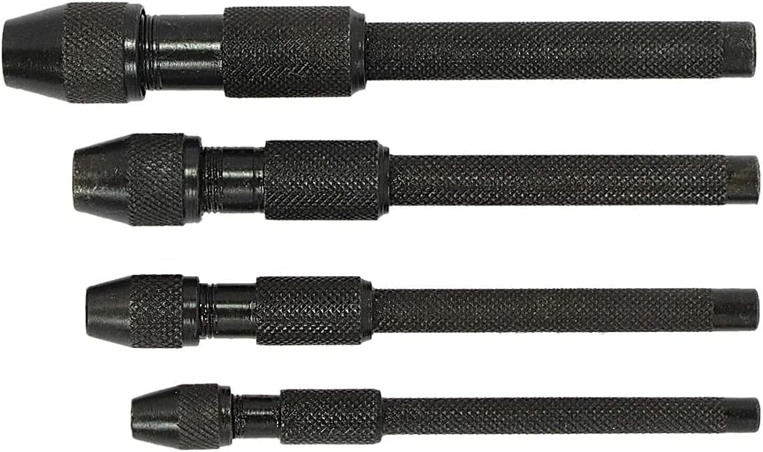 TAURISH Pin Vise Set Hand Held Hollow Handle Black Finish 4 Piece Vice Chuck Sizes Pack of-4