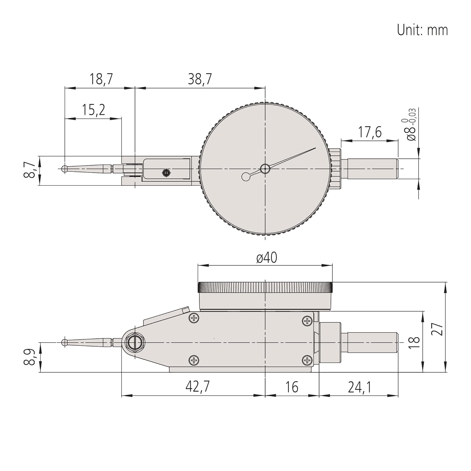 Mitutoyo 513-405-10E DIAL TI, BAS, STD 0.2 mm, 1 ?m Accuracy, 0.002 mm, Yellow