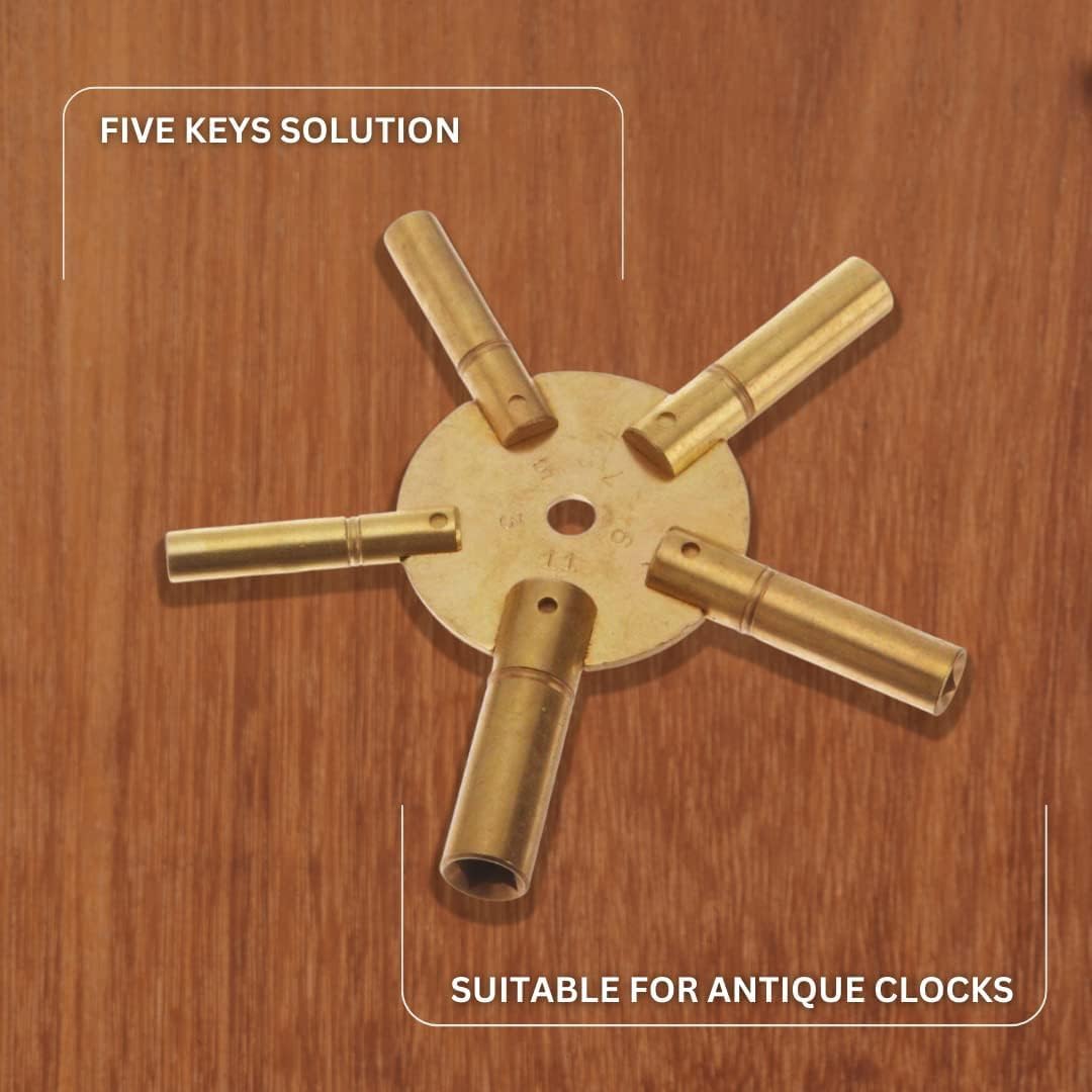 Universal Vintage Clock Winding Key 5 Prong Odd Numbers 3 to 11 Brass Clock Key for Winding Clocks