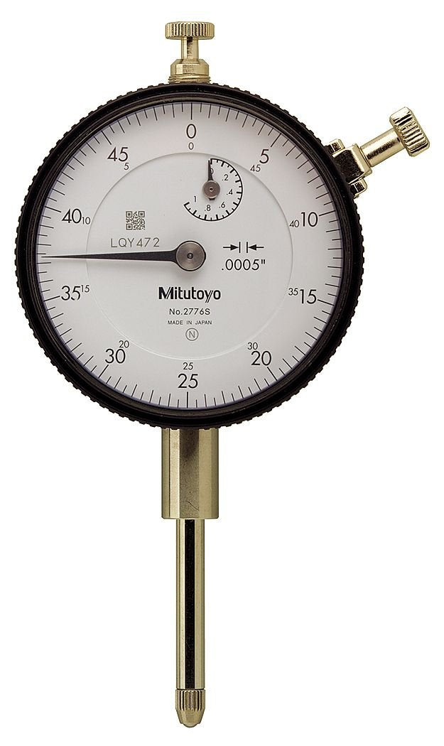 Mitutoyo 2776S Dial Indicator, #4-48 UNF Thread, 3/8" Stem Dia., Lug Back, White Dial, 0-50 Reading, 57mm Dial Dia., 0-1" Range, 0.0005" Graduations, +/-0.002" Accuracy