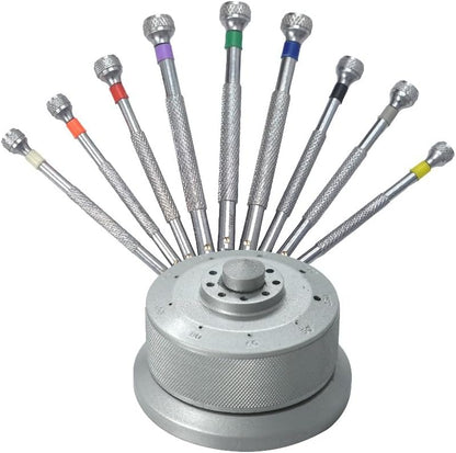 TAURISH 9-Piece Watchmaker Screwdriver Set with Revolving Stand & Extra Blades - Precision Screwdriver Set for Watch Repair, Jewelry, and Electronics, Includes Sizes 0.5mm to 2.5mm