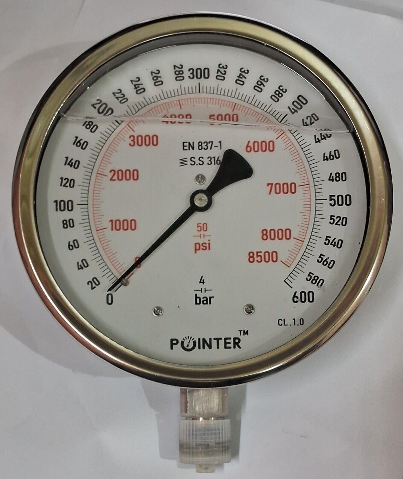 TAURISH 150MM Dial High-Pressure Gauge Dual Scale 600 BAR 8500 PSI, 1/2" BSP Connection, Glycerin Filled, Highly Accurate (+/-1%)