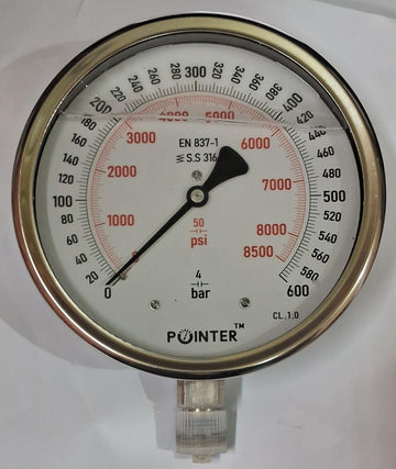 TAURISH 150MM Dial High-Pressure Gauge Dual Scale 600 BAR 8500 PSI, 1/2" BSP Connection, Glycerin Filled, Highly Accurate (+/-1%)