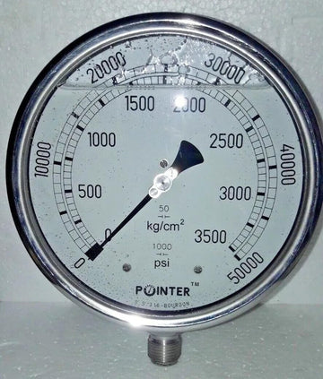 TAURISH High Pressure Gauge Dual Scale 0-3500 BAR / 0-50000 PSI Glycerin Filled Accurate (+/-1%) for Common Rail Diesel Testing and High-Pressure Applications