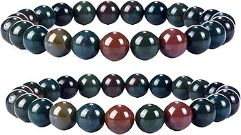 Natural Bloodstone Bracelet for Women & Men 8mm Beads Stretchable Healing Crystal Bracelet for Strength & Protection Pack of 2