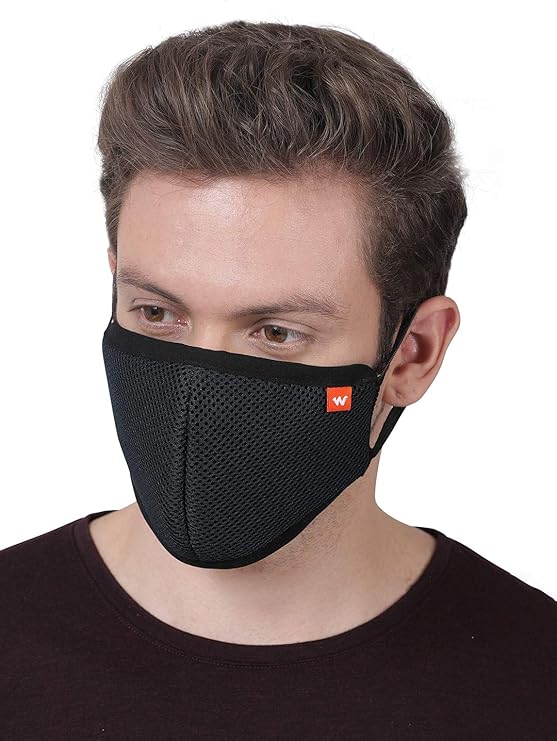 Wildcraft Face Mask Reusable,Cloth Face Mask Washable Made of Cotton Fabric, Facemask for Men and Women, Black, Large (Pack of 3)