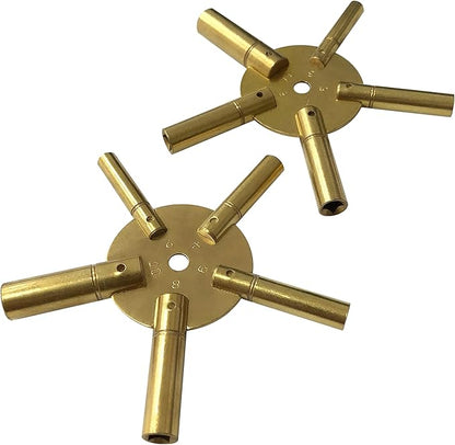 2-10 & 3-11 Clock Key Set : Winged Brass Spider Star Pair - Odd & Even (110)