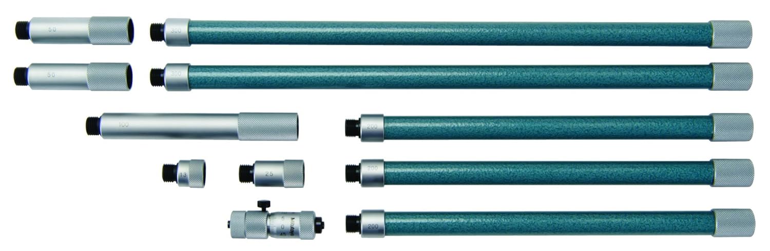 Mitutoyo 137-206 Tubular Vernier Inside Micrometer, Extension Rod Type, Carbide Tipped Face, 50-150mm Range, 0.01mm Graduation, +/-0.009mm Accuracy, 3 pcs Extension Rods