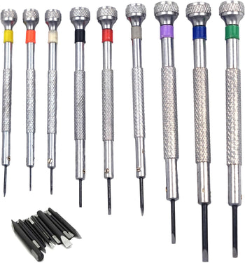 9 Pieces Watchmakers Screwdriver Set with Extra Blades Color-Banded Rotating Head Precision Set for Watch Repair and Hobbyists