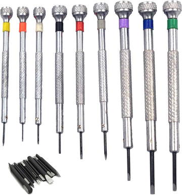 9 Pieces Watchmakers Screwdriver Set with Extra Blades Color-Banded Rotating Head Precision Set for Watch Repair and Hobbyists