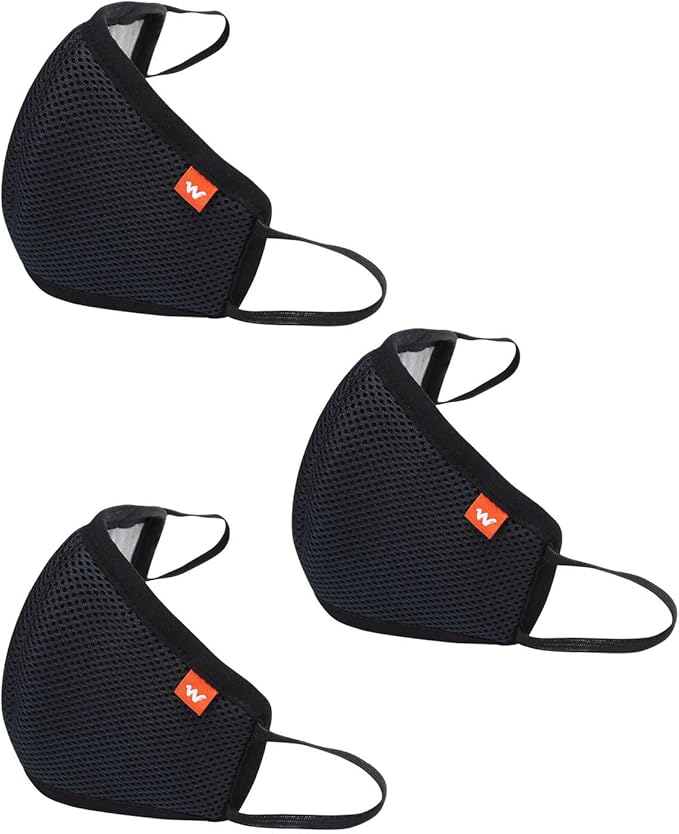 Wildcraft Face Mask Reusable,Cloth Face Mask Washable Made of Cotton Fabric, Facemask for Men and Women, Black, Large (Pack of 3)