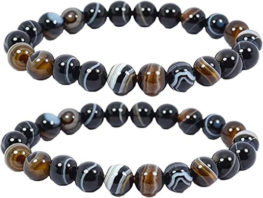 Natural Sulemani Hakik Crystal Bracelet for Women and Men Pack of 2, 8mm Healing Beads Stretchable Energy Bracelet for Protection, Grounding, and Healing Jewelry