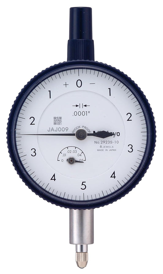 Mitutoyo 2923S-10 Dial Indicator, #4-48 UNF Thread, 0.375" Stem Dia., Lug Back, White Dial, 0-5-0 Reading, 2.244" Dial Dia., 0-0.5" Range, 0.0001" Graduation, +/-0.0002" Accuracy