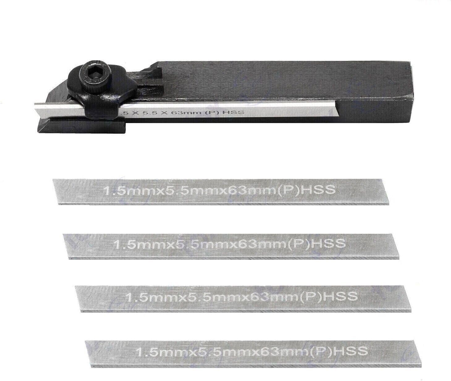TAURISH 6mm Small Mini Lathe Cut Off Parting Tool Holder with 5mm M2 HSS 5 Pieces Blade