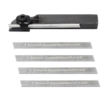 TAURISH 6mm Small Mini Lathe Cut Off Parting Tool Holder with 5mm M2 HSS 5 Pieces Blade