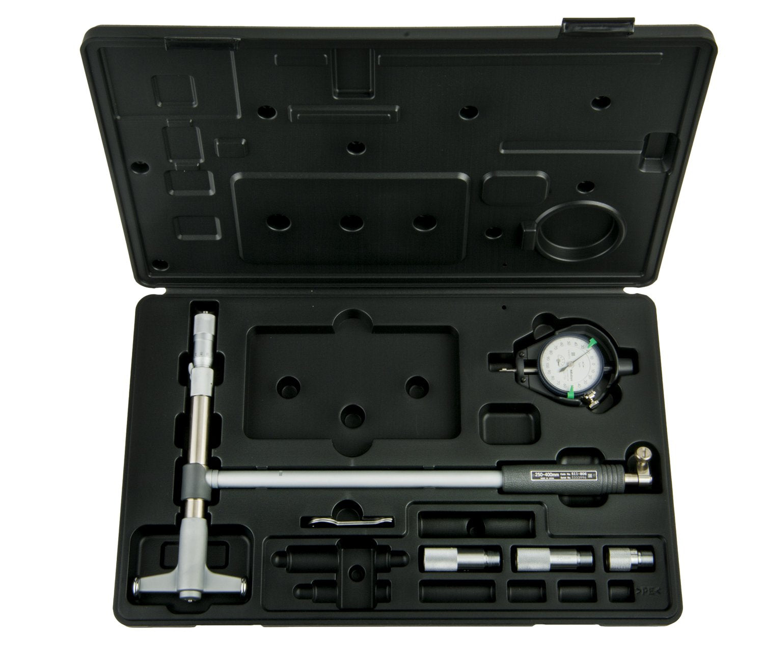 Mitutoyo 511-826-20 Bore Gage, 250-400mm Range, +/-0.002mm Accuracy, 0.001mm Graduation, with 2109AB-10 Dial Gage