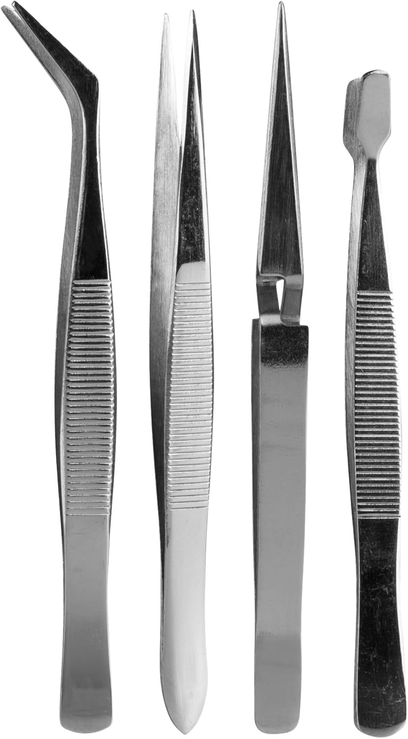Craft Tweezers Stainless Steel Precision Professional Set for Hobby, Electronics, Model Making, Jewelry Picking Tool - 4 Pieces