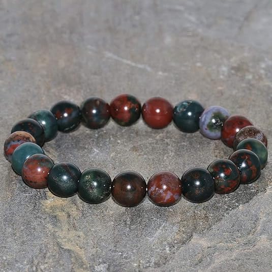 Natural Bloodstone Bracelet for Women & Men 8mm Beads Stretchable Healing Crystal Bracelet for Strength & Protection Pack of 2