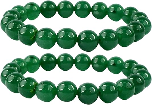 Natural Green Jade Bracelet 8mm Healing Crystal Beads, Stretchable Length, Gemstone Jewelry for Women and Men, Promotes Prosperity and Balance Pack of 2