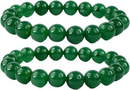 Natural Green Jade Bracelet 8mm Healing Crystal Beads, Stretchable Length, Gemstone Jewelry for Women and Men, Promotes Prosperity and Balance Pack of 2