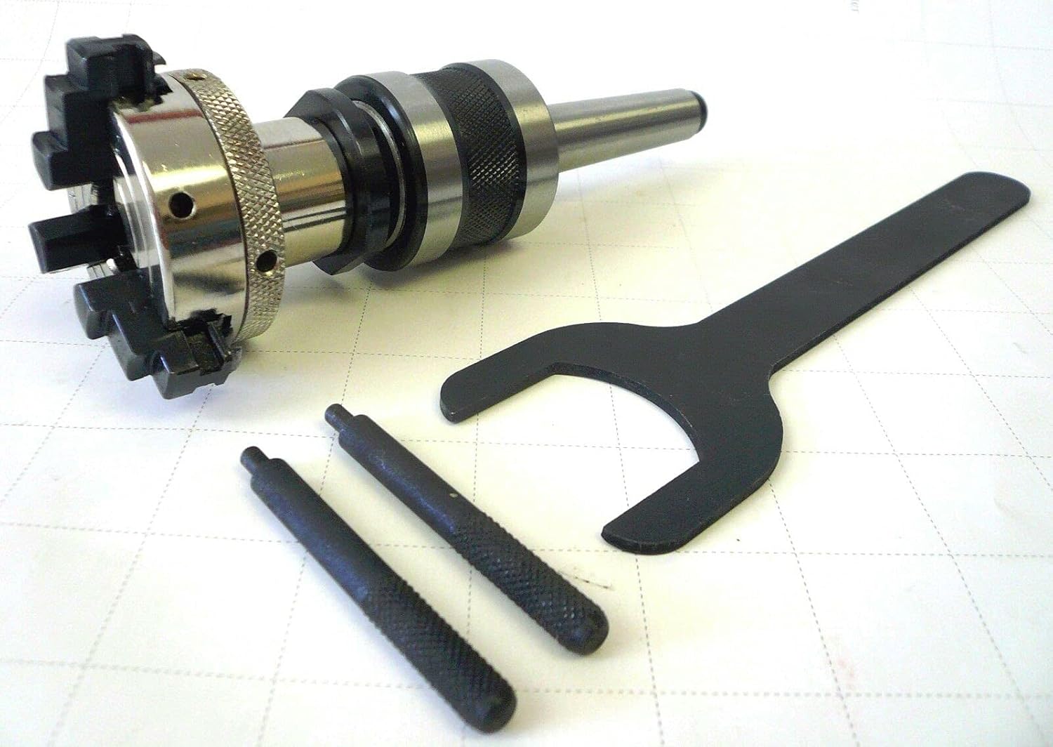Woodworking Live Tailstock Chuck Adapter 1" x 8 TPI Thread 4MT Mount With 2" - 3 Jaw Chuck Reversible Jaws & Keys
