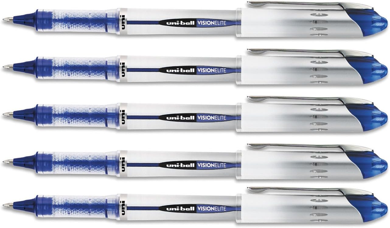Uniball Vision Elite Roller Ball Pen, Blue Ink, Bold 5 Pens Per Order