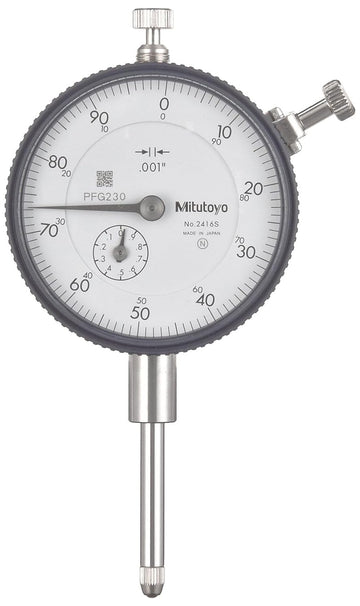 Mitutoyo 2416SBCAL Dial Indicator with Calibration, 4-48 UNF Thread, 3/8" Stem Dia., Lug Back, White Dial, 0-100 Reading, 57mm Dial Dia., 0-1" Range, 0.001" Graduations, -0.002" Accuracy