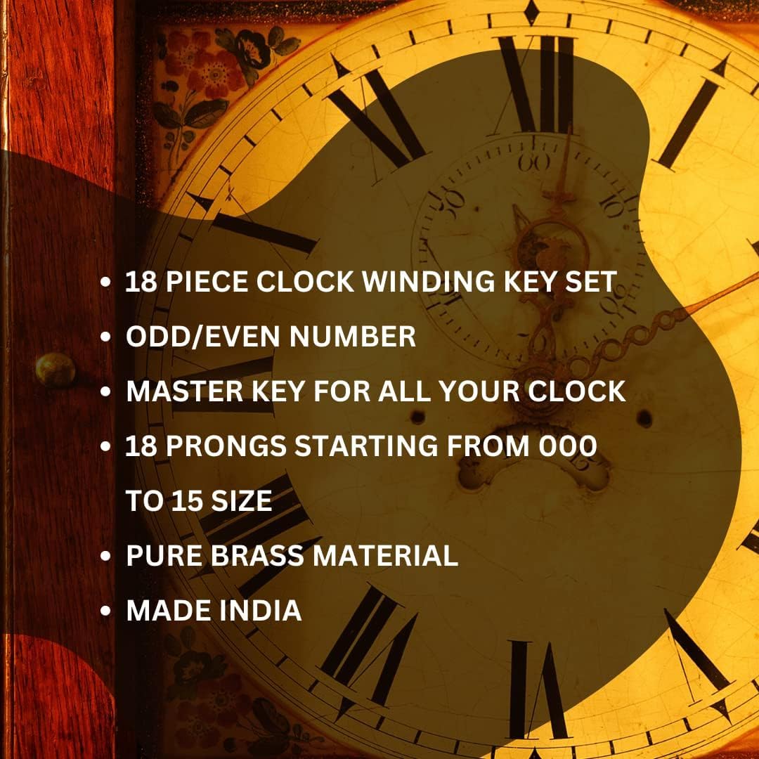 Taurish 18 Piece Clock Winding Key Set - Original Brass, Odd/Even Number (5020)