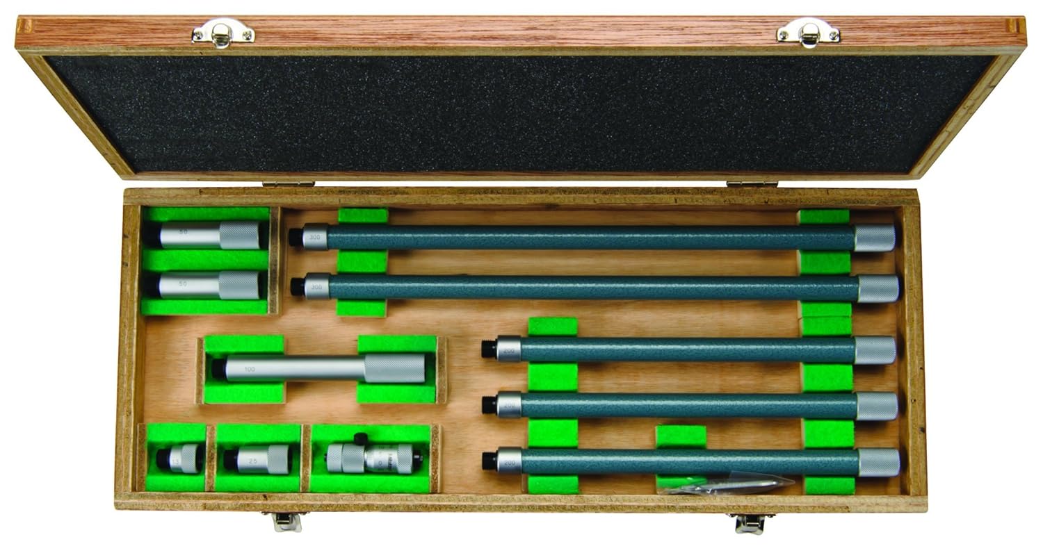 Mitutoyo 137-210 Tubular Vernier Inside Micrometer, Extension Rod Type, Carbide Tipped Face, 50-1500mm Range, 0.01mm Graduation, +/-0.043mm Accuracy, 10 pcs Extension Rods
