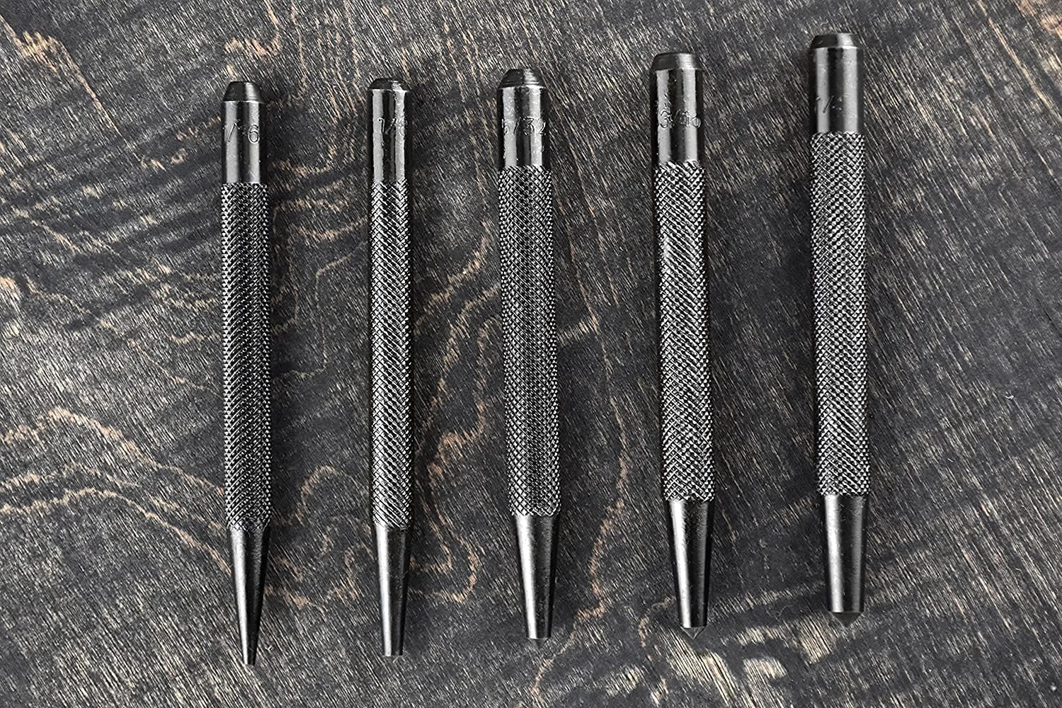 TAURISH Center Punch Set of 5 pcs Size diameters: 1/16", 1/8", 5/32", 3/16", 1/4"