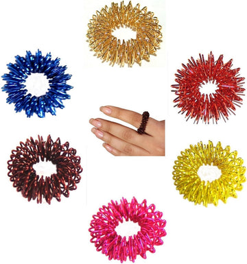 AHCS Acupressure Massage Sujok Ring in Assorted Colors Set of 6 Pcs with Free Acupressure Thumb Pad