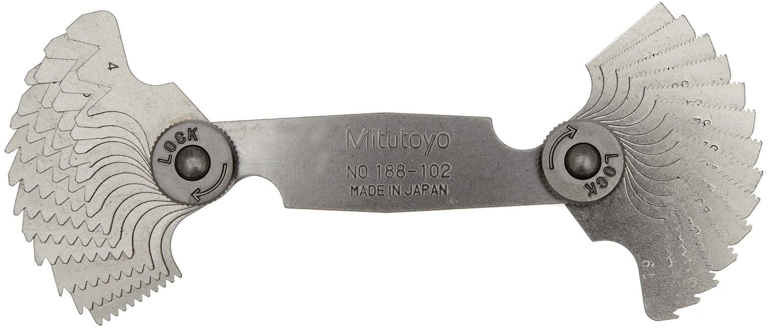 Mitutoyo 188-102, Screw Pitch Gage, 4 - 60 TPI, 28 Leaves