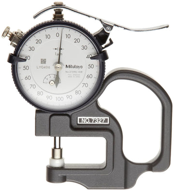 Mitutoyo 7327 Dial Thickness Gage, Flat Anvil, Standard Type, 0-1mm Range, 0.001mm Graduation, +/-5 micrometer Accuracy