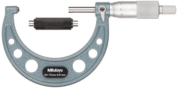 Mitutoyo 115-215 Spherical Face Micrometer, Ratchet Stop, 0-25mm Range, 0.01mm Graduation, +/-0.003mm Accuracy, Spherical Spindle