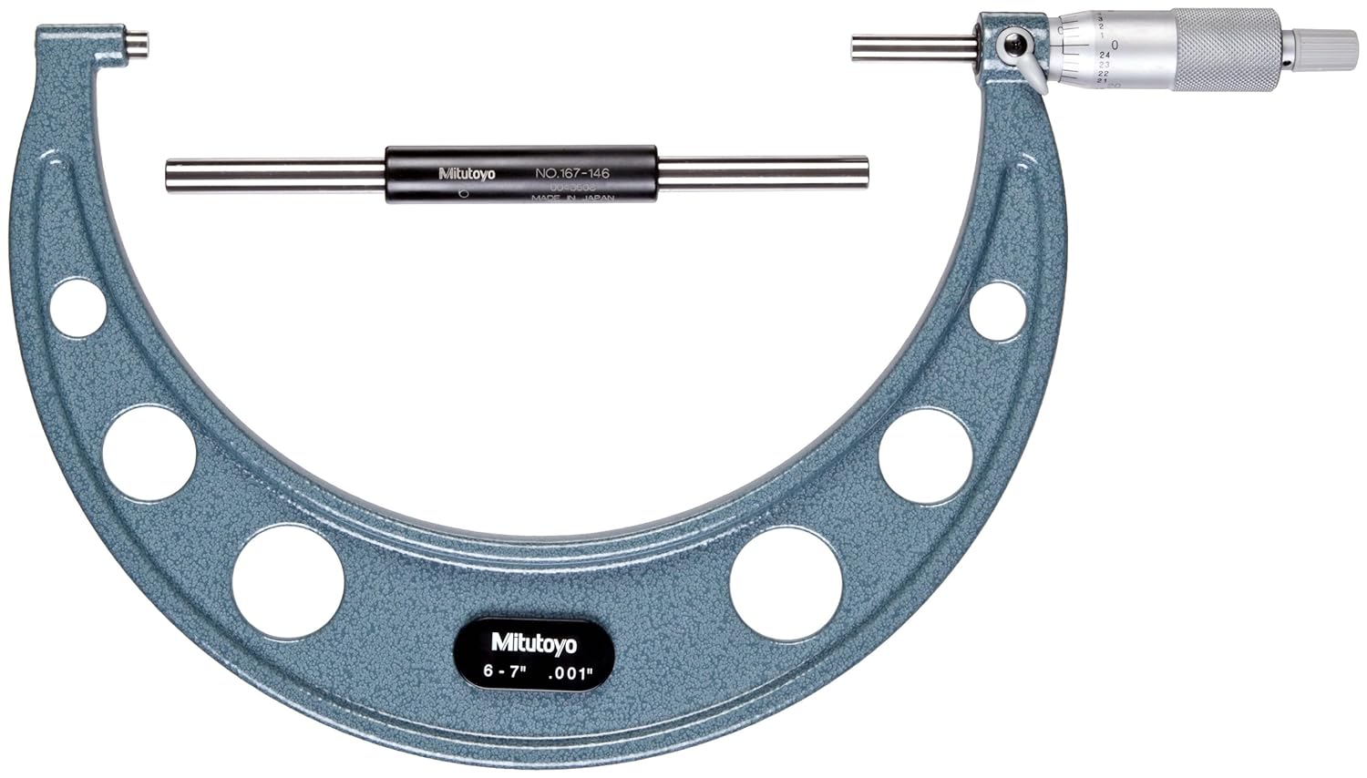 Mitutoyo 103-182 Outside Micrometer, Baked-enamel Finish, Ratchet Stop, 5-6" Range, 0.001" Graduation, +/-0.00015" Accuracy