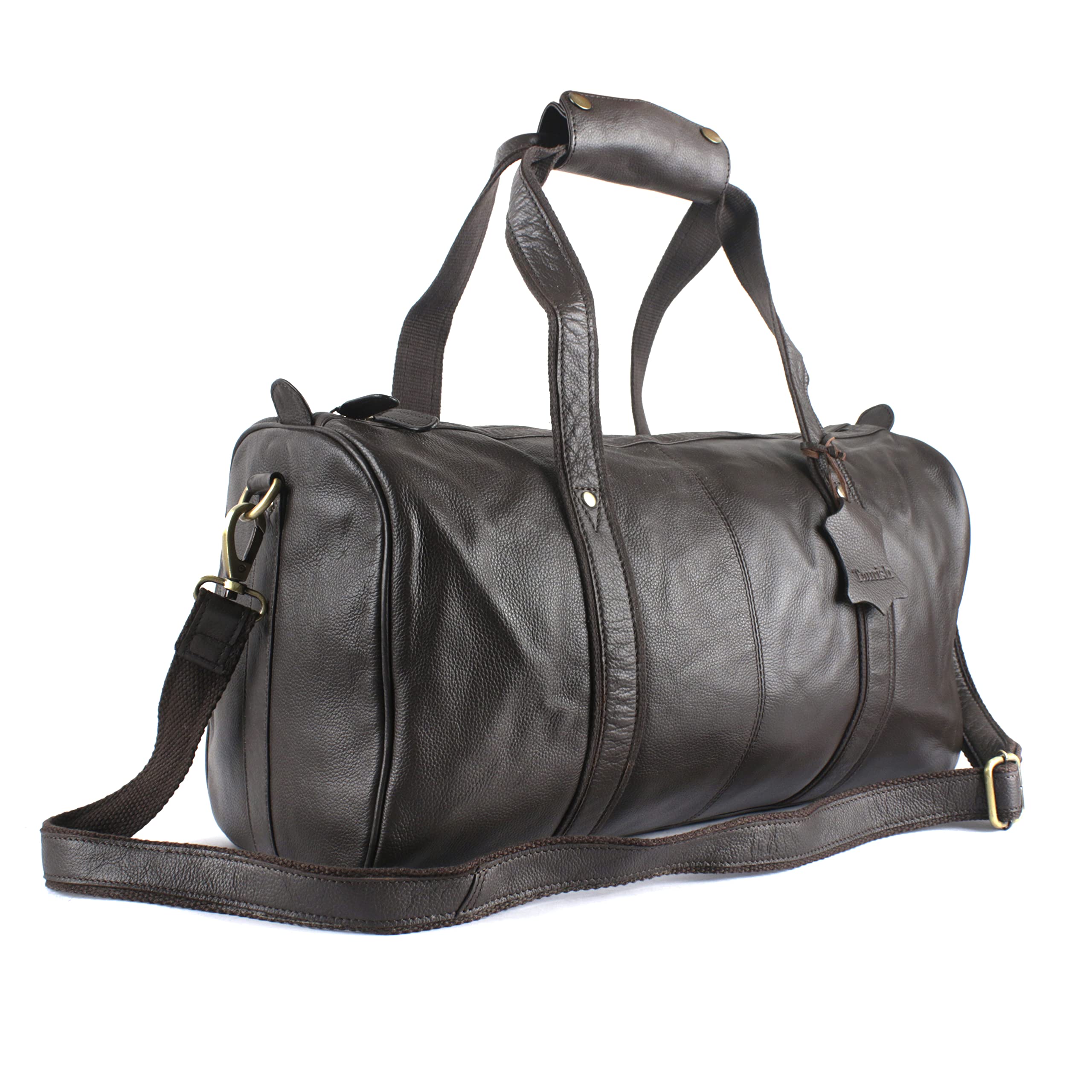 Genuine Handmade Leather Travel/Weekender/Gym Duffle Bag for Men Leather Weekend Travel Airplane Carry-On Luggage Multipurpose Bag Size 10?X 14? X 5? Inch Approximate. Gifts for Men