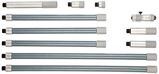 Mitutoyo 137-212 Tubular Vernier Inside Micrometer, Extension Rod Type, 2-12" Range, 0.001" Graduation, +/-5.00036" Accuracy, 5 pcs Extension Rods
