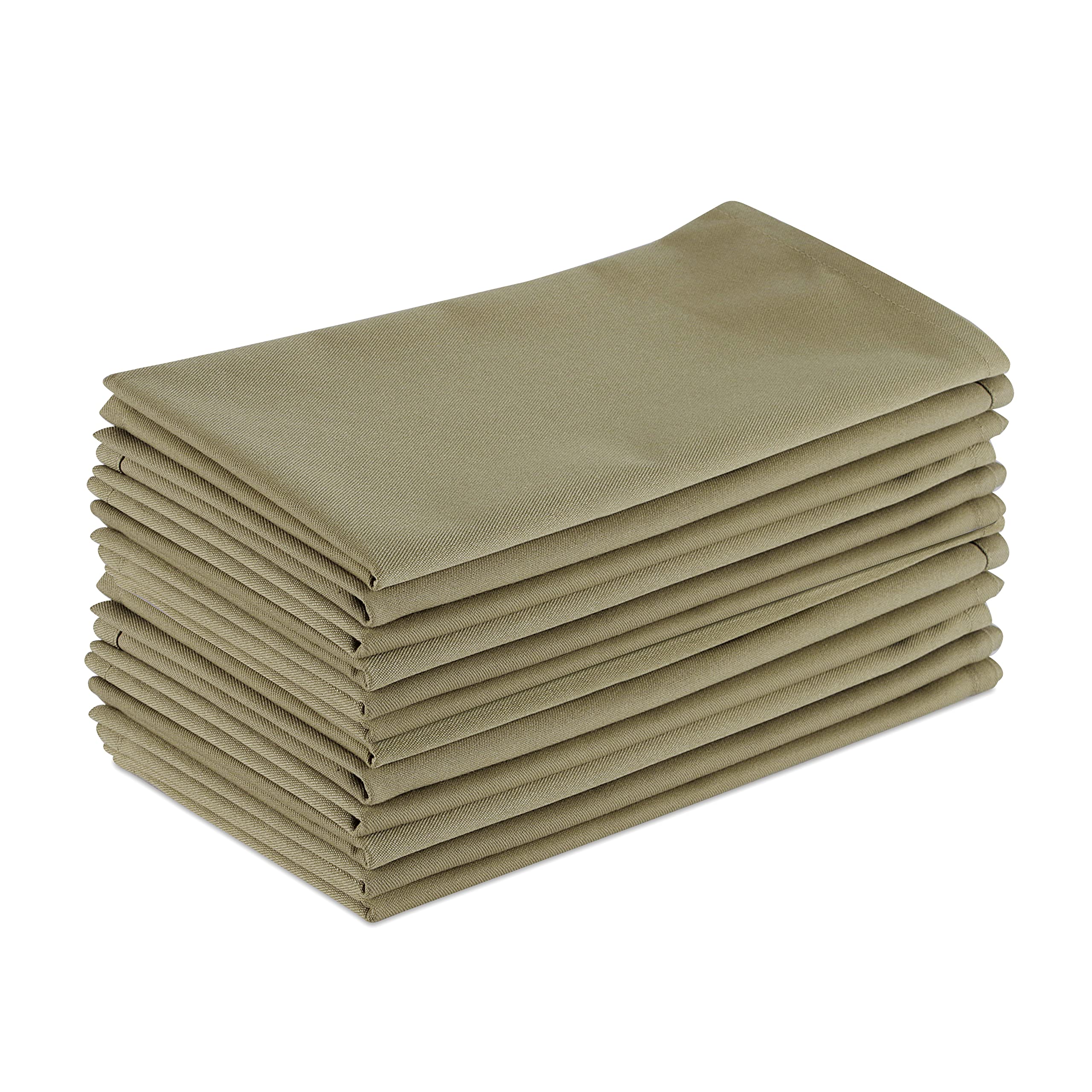 Cotton Cloth Napkin Set of 12 Cotton+Linen Blend Fine Solid Fabric Soft Reusable Washable Tailored with Mitered Corners Dinning Table Clothes (21x21 Inch- 53.5x53.5 cm) Long - Palette Khaki