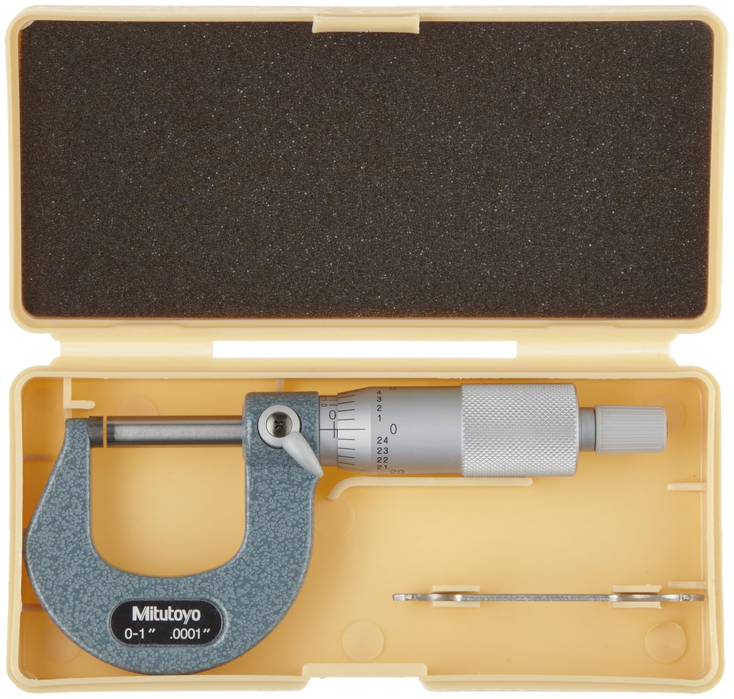 Mitutoyo 103-260 Outside Micrometer, Baked-Enamel Finish, Ratchet Stop, 0-1" Range, 0.0001" Graduation, +/-0.0001" Accuracy