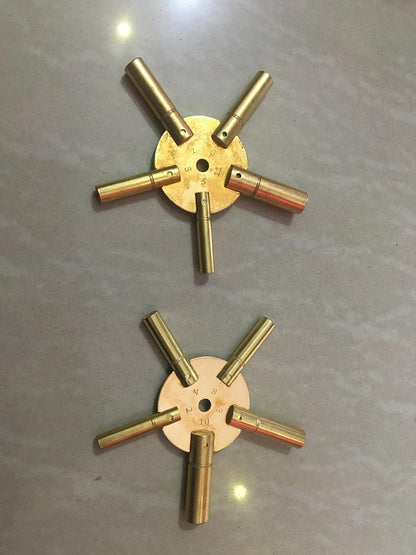 2pc Universal 5 Prong Brass Clock Key for Winding Clock, ODD & Even with Cover from Brass Blessing (5192)