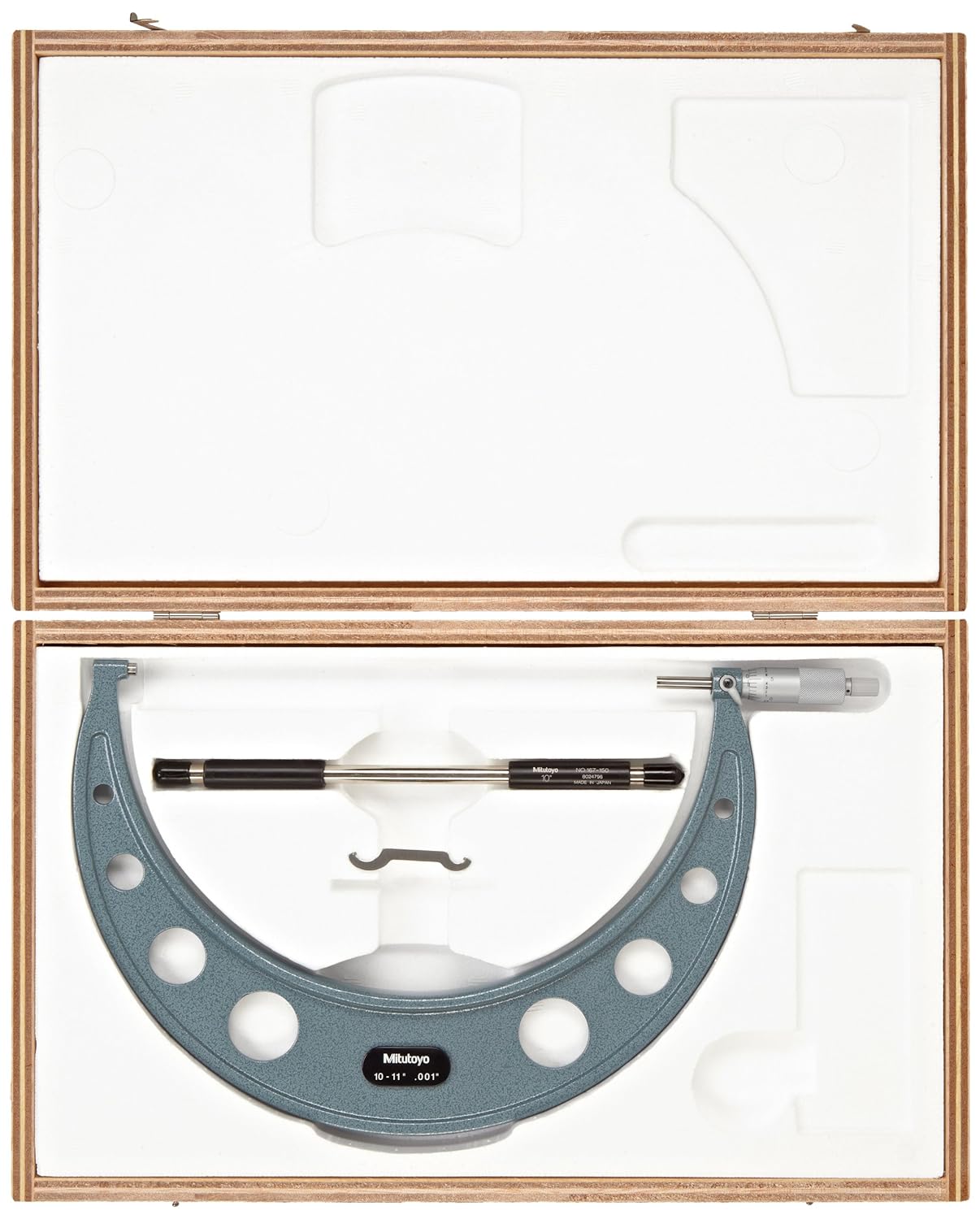 Mitutoyo 103-187 Outside Micrometer, Baked-enamel Finish, Ratchet Stop, 10-11" Range, 0.001" Graduation, +/-0.00025" Accuracy